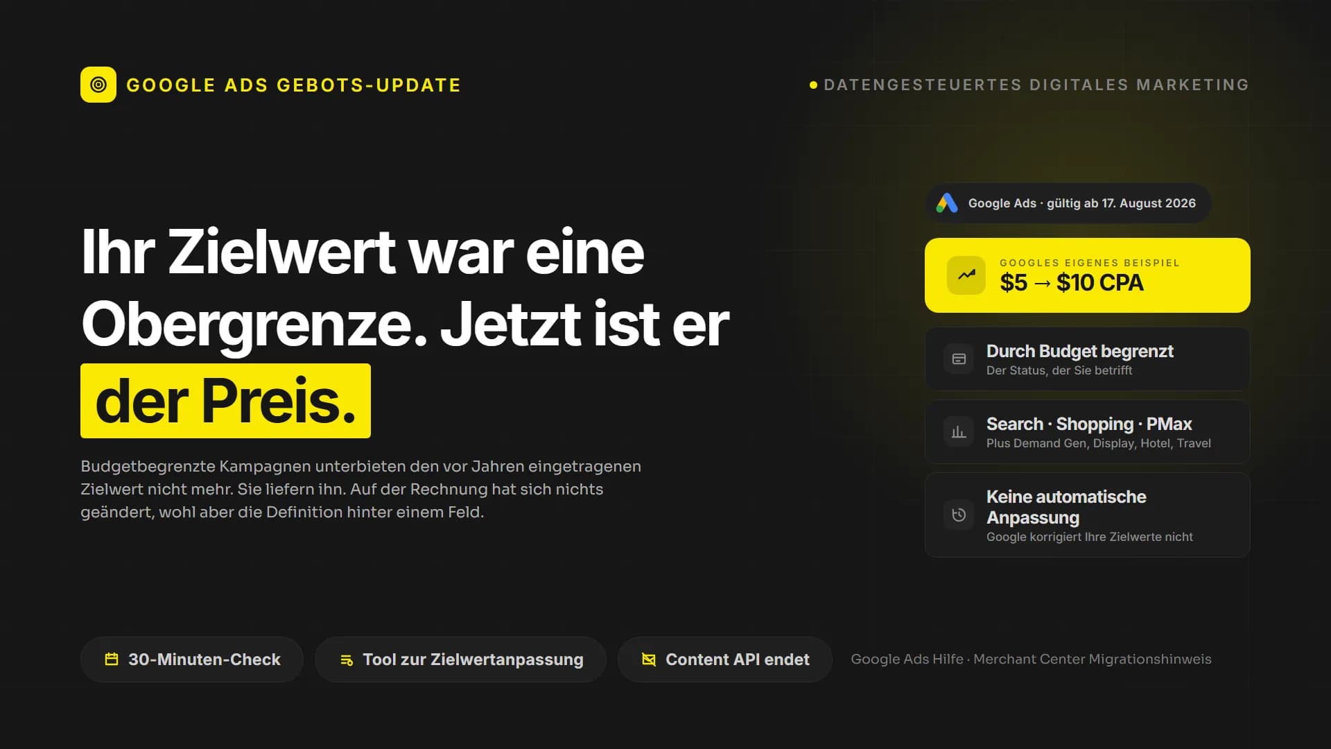 Google Ads hat eine Regel geändert. Ihr Zielwert ist jetzt Ihr Preis.
