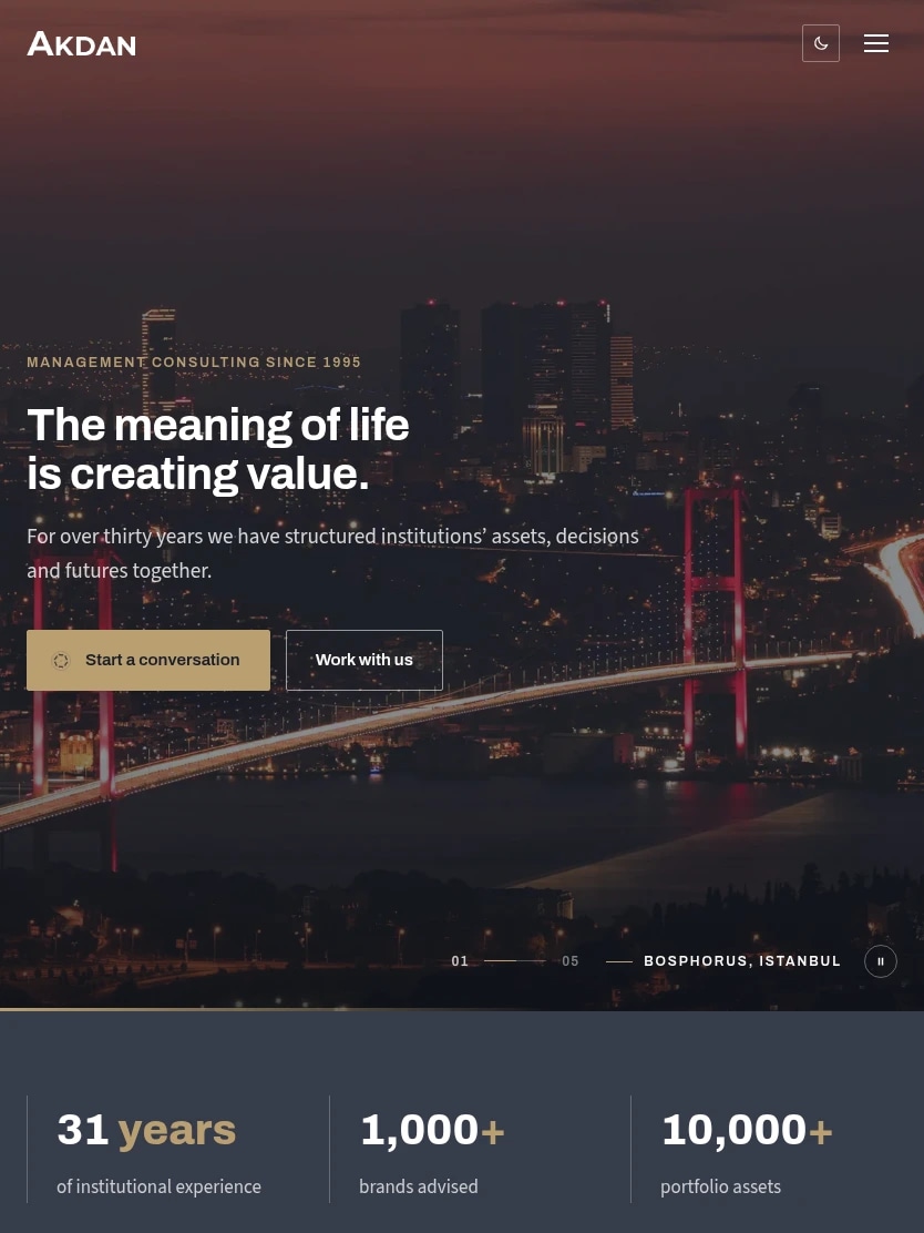 The Akdan corporate website on tablet