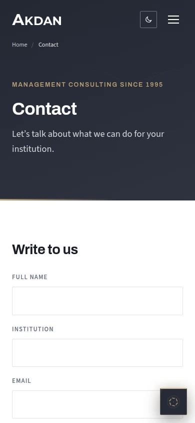 The Akdan corporate website on mobile