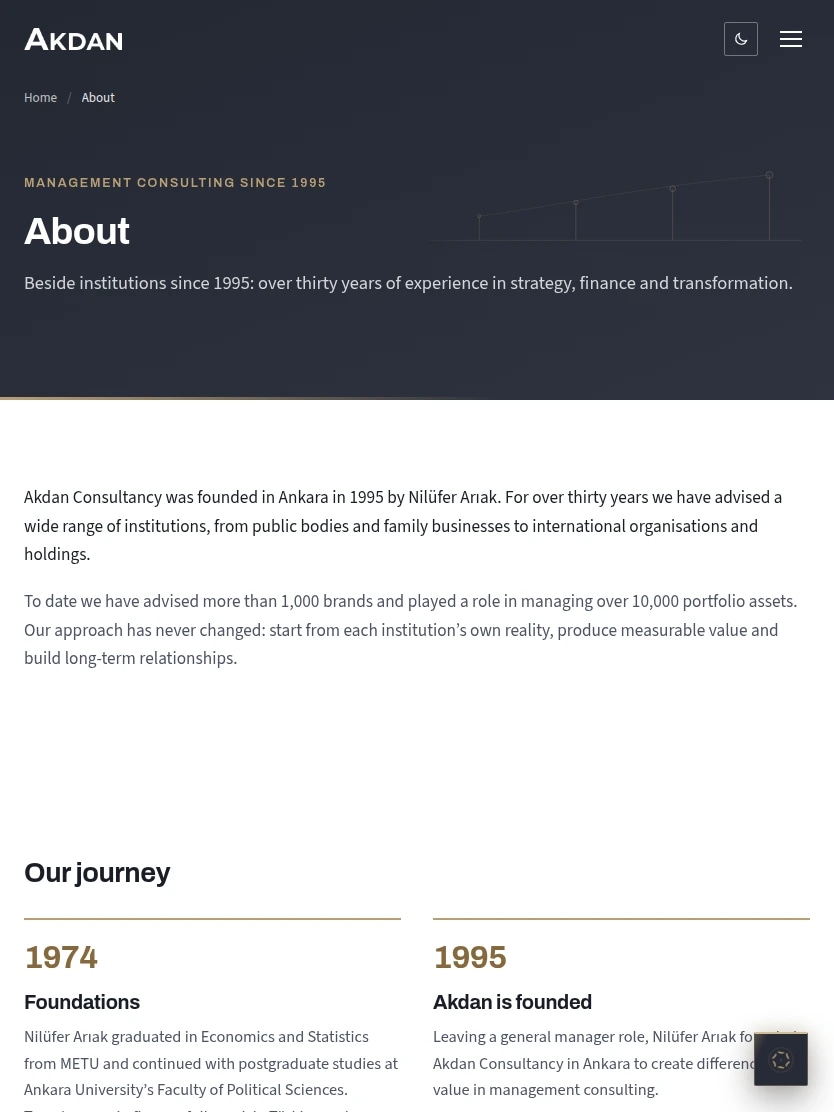 The Akdan corporate website on tablet