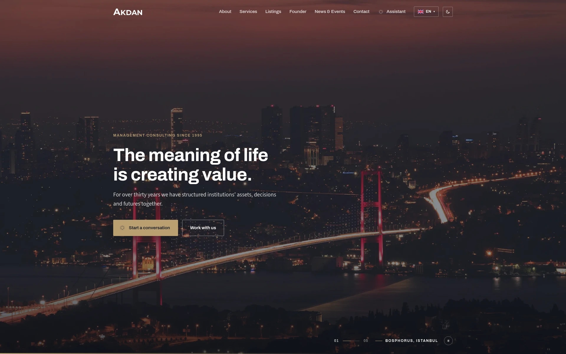 The Akdan corporate website on desktop