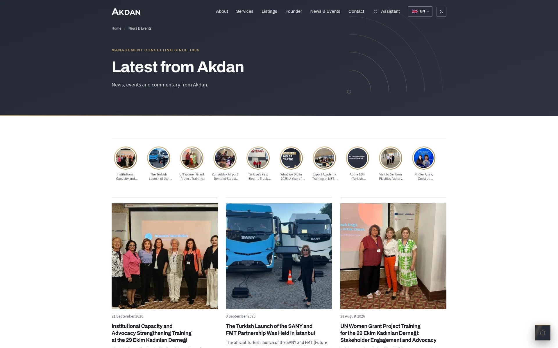 The Akdan corporate website on desktop